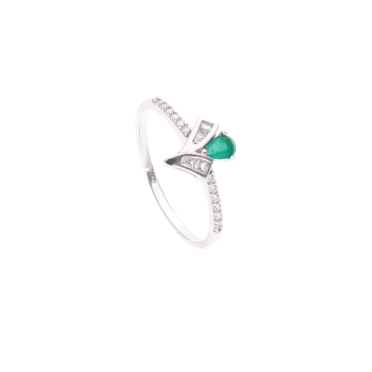 Anillo Plata Ley 925 con Rodio – Zafiro AAA Color Verde Esmeralda y Blanco