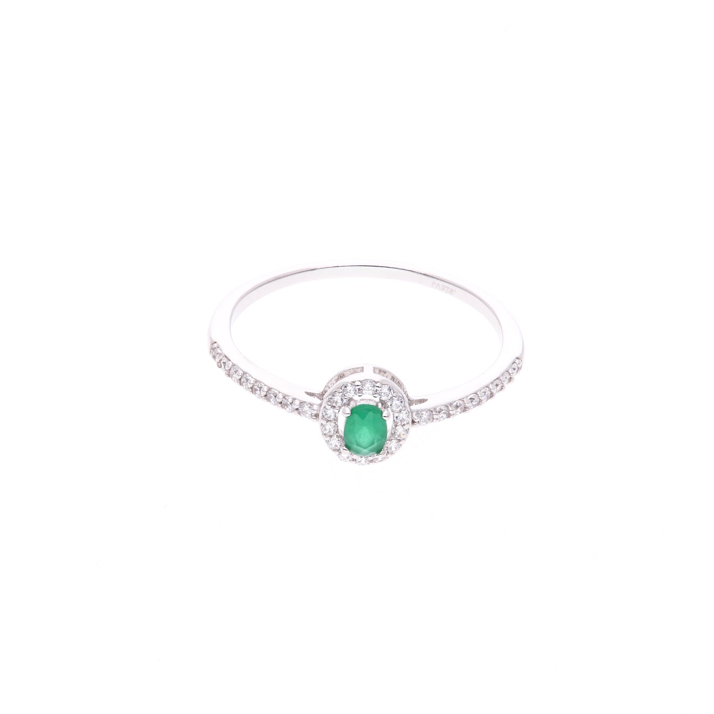 Anillo Plata Ley 925 con Rodio y Zirconia AAA Color Verde Esmeralda y Blanco