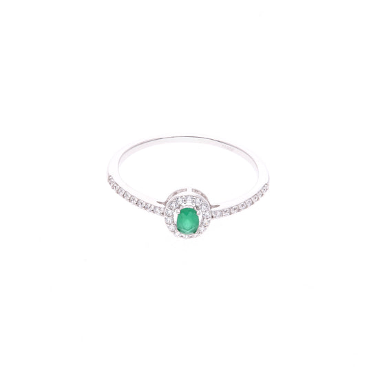 Anillo Plata Ley 925 con Rodio y Zirconia AAA Color Verde Esmeralda y Blanco