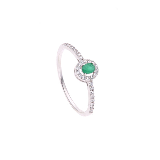 Anillo Plata Ley 925 con Rodio y Zirconia AAA Color Verde Esmeralda y Blanco