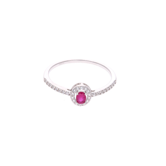 Anillo Plata Ley 925 con Rodio y Zirconia AAA Color Rojo Rubí y Blanco