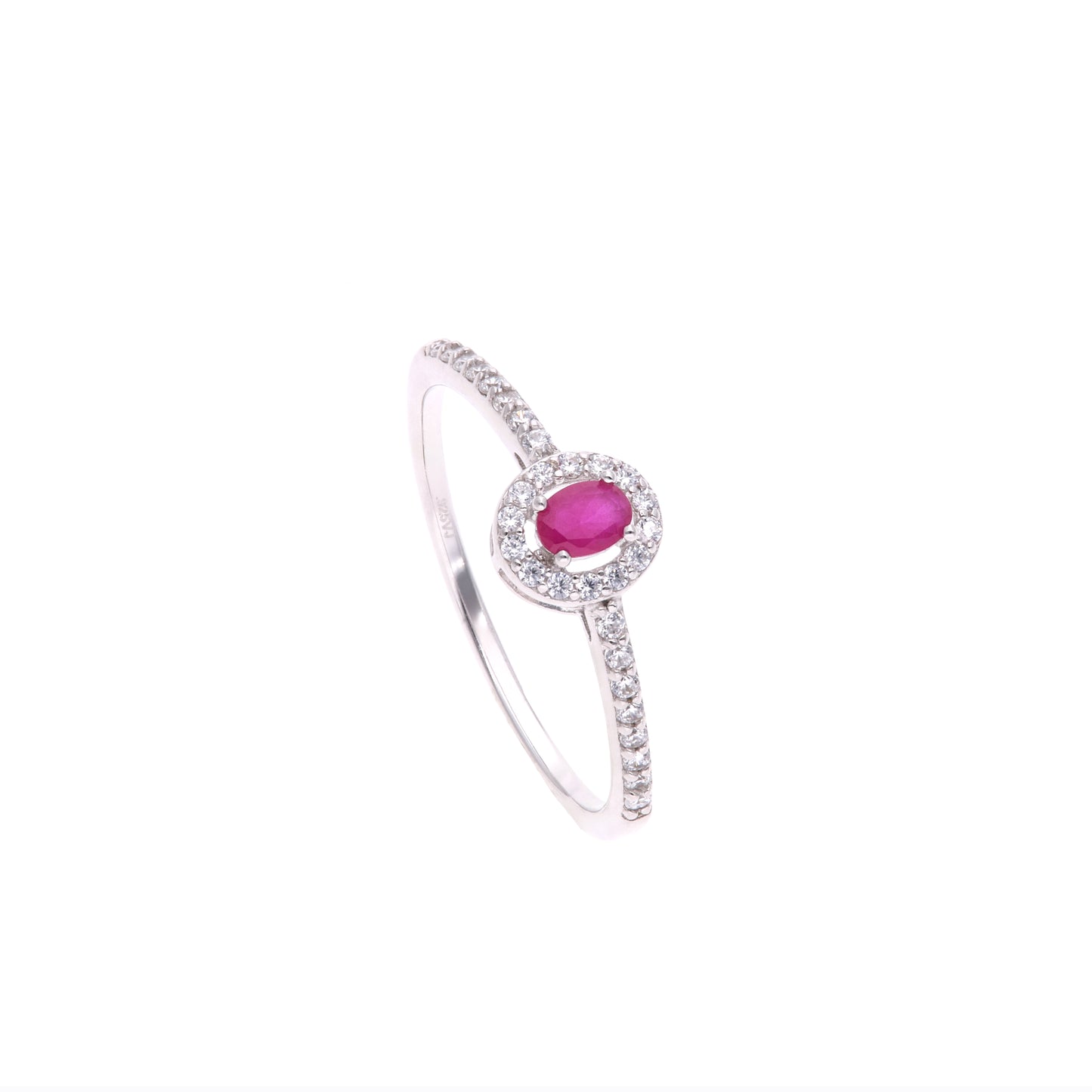 Anillo Plata Ley 925 con Rodio y Zirconia AAA Color Rojo Rubí y Blanco