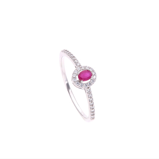Anillo Plata Ley 925 con Rodio y Zirconia AAA Color Rojo Rubí y Blanco