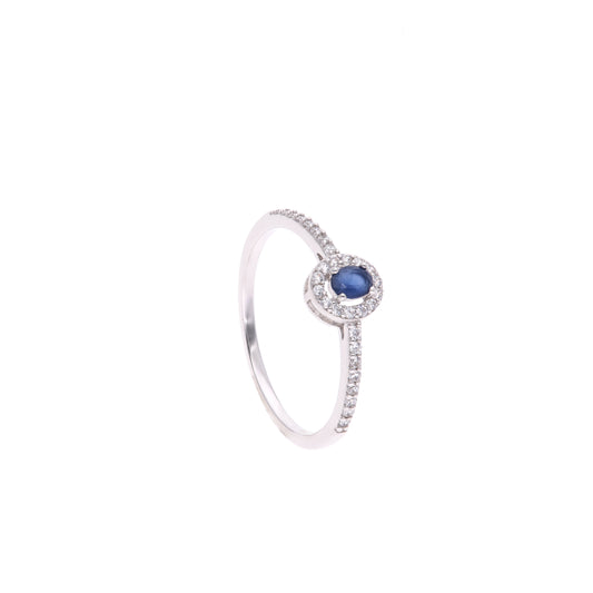 Anillo Plata Ley 925 con Rodio y Zirconia AAA Color Azul Zafiro y Blanco