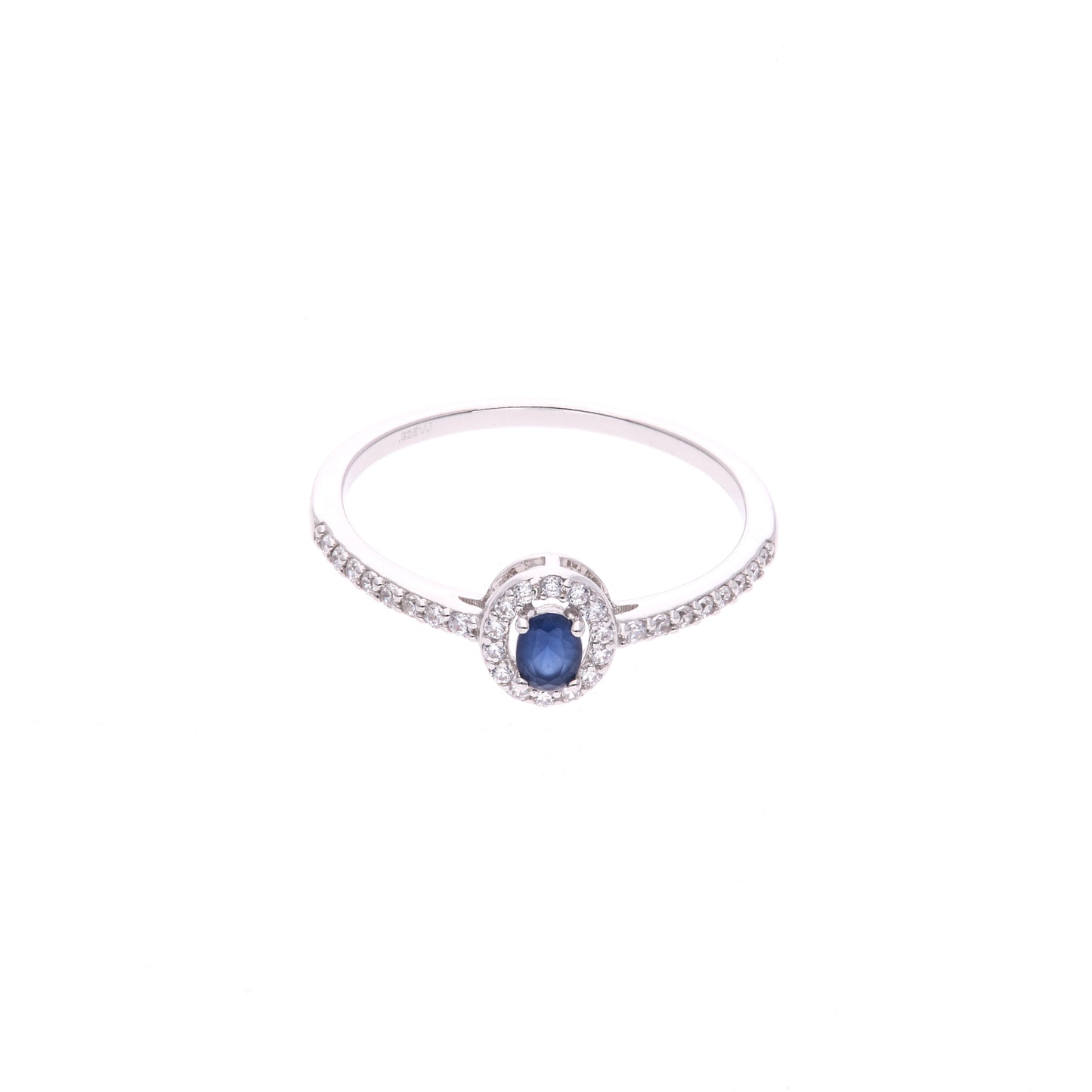 Anillo Plata Ley 925 con Rodio y Zirconia AAA Color Azul Zafiro y Blanco