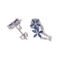 Aretes Plata Ley 925 con Rodio y Zirconia AAA Color Azul Zafiro y Blanco en Forma de Dos Flores