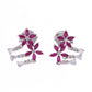 Aretes Plata Ley 925 con Rodio y Zirconia AAA Color Rojo Rubí y Blanco en Forma de Dos Flores