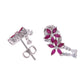 Aretes Plata Ley 925 con Rodio y Zirconia AAA Color Rojo Rubí y Blanco en Forma de Dos Flores