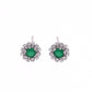 Broquel Plata Ley 925 con Rodio y Zirconia AAA Color Verde Esmeralda y Blanco Redondo