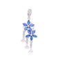 Dije Plata Ley 925 con Rodio y Zirconia AAA Color Azul Zafiro y Blanco en Forma de Dos Flores