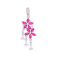 Dije Plata Ley 925 con Rodio y Zirconia AAA Color Rojo Rubí y Blanco en Forma de Dos Flores