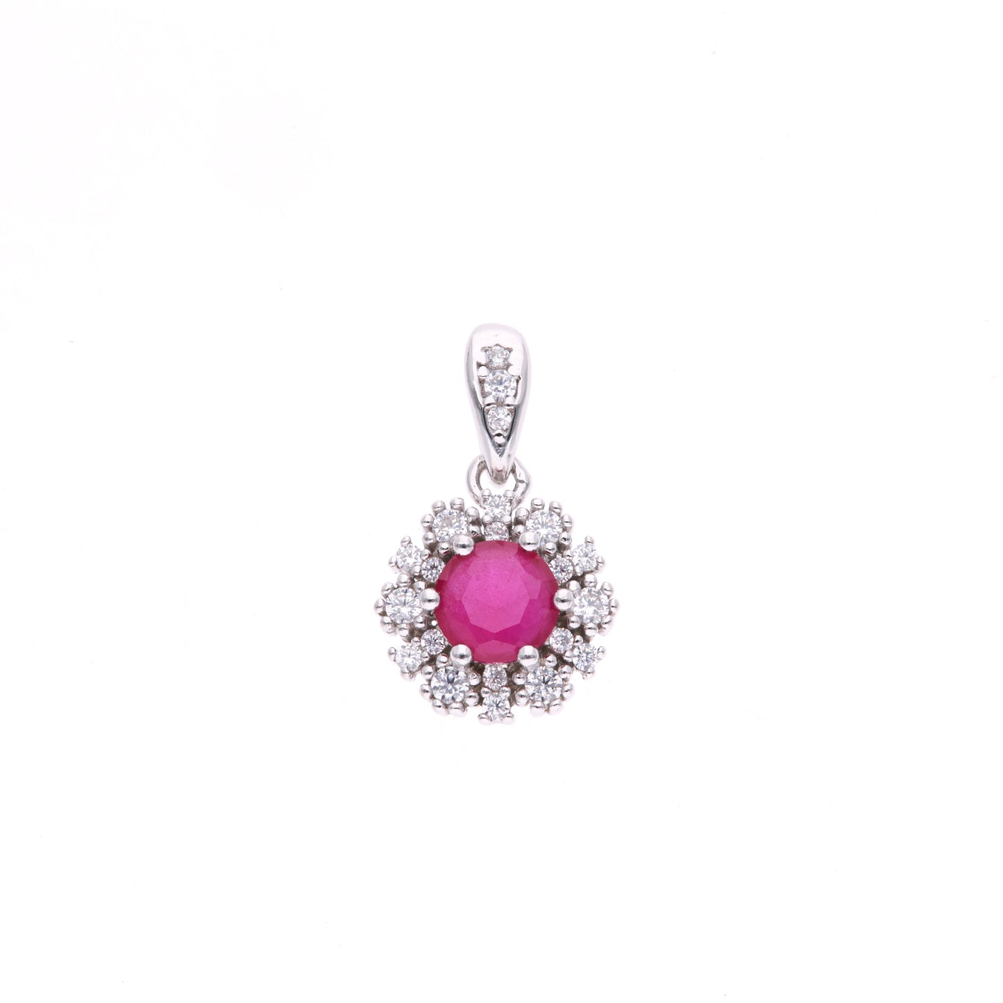 Dije Plata Ley 925 con Rodio y Zirconia AAA Color Rojo Rubí y Blanco