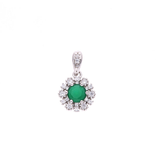 Dije Plata Ley 925 con Rodio y Zirconia AAA Color Verde Esmeralda y Blanco