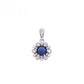 Dije Plata Ley 925 con Rodio y Zirconia AAA Color Azul Zafiro y Blanco Redondo