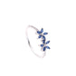 Anillo Plata Ley 925 con Rodio y Zirconia AAA Color Azul Zafiro y Blanco en Forma de Dos Flores