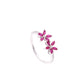 Anillo Plata Ley 925 con Rodio y Zirconia AAA Color Rojo Rubí y Blanco en Forma de Dos Flores