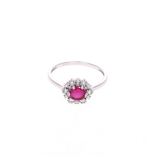 Anillo Plata Ley 925 con Rodio y Zirconia AAA Color Rojo Rubí y Blanco