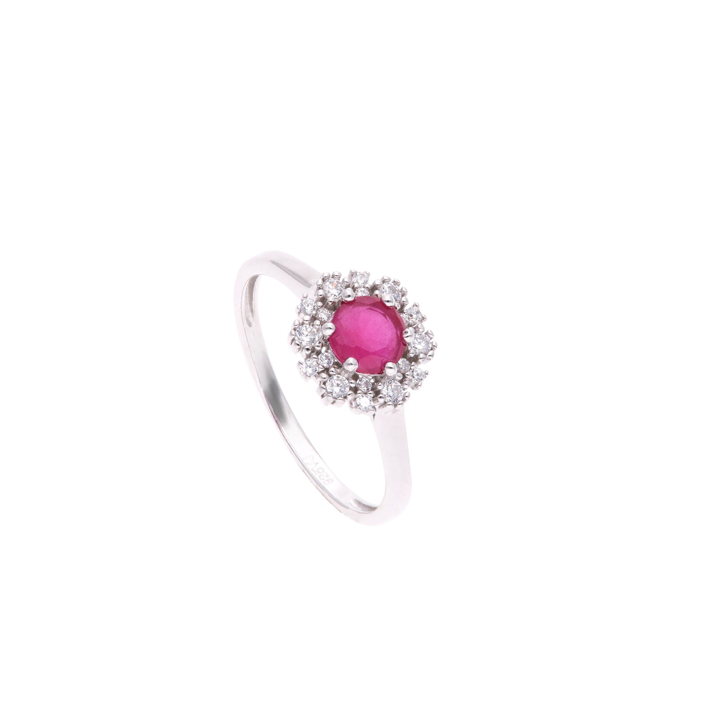 Anillo Plata Ley 925 con Rodio y Zirconia AAA Color Rojo Rubí y Blanco