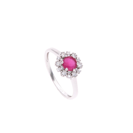 Anillo Plata Ley 925 con Rodio y Zirconia AAA Color Rojo Rubí y Blanco