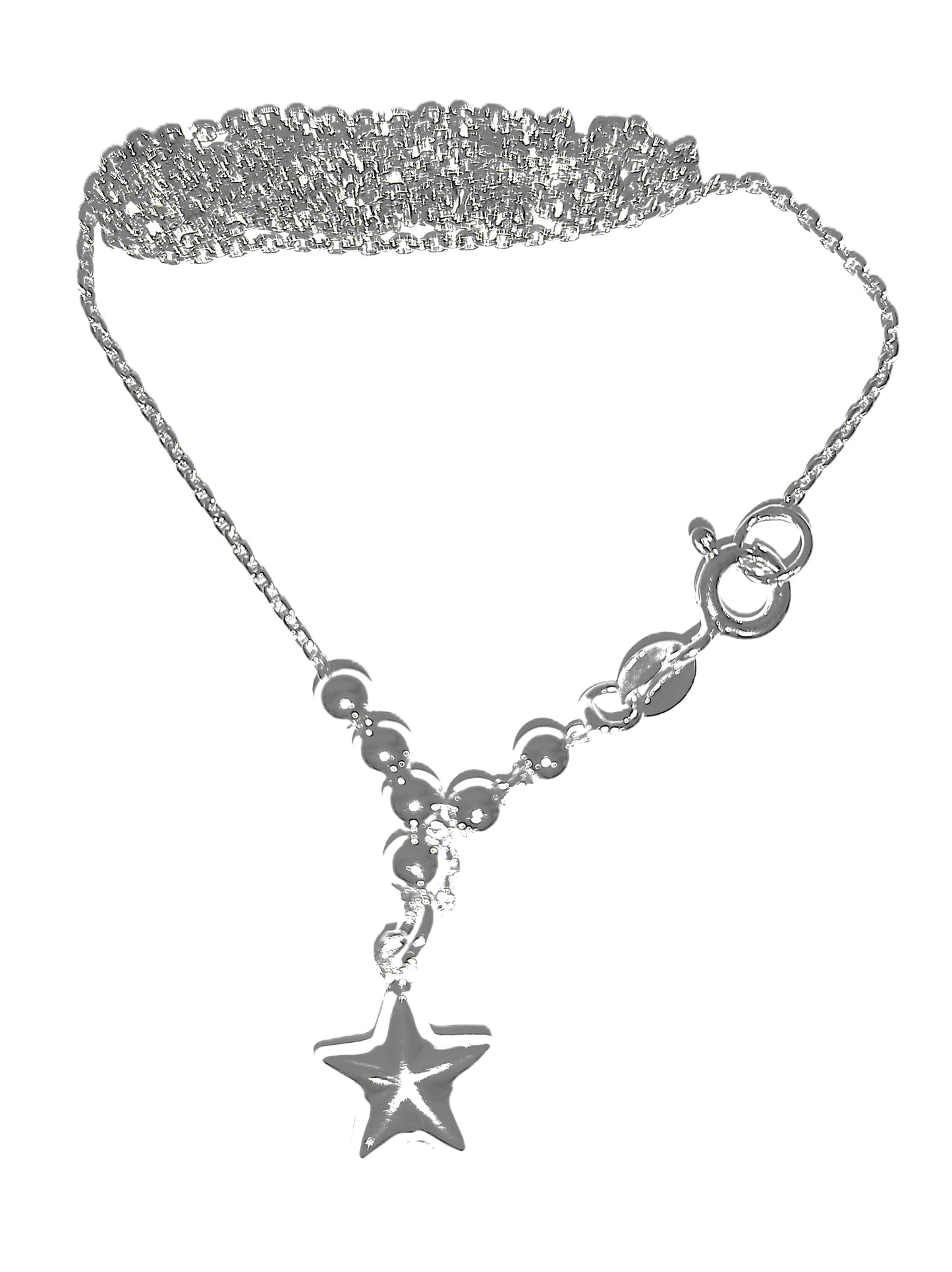 Collar de Plata .925 - Cadena Veneciana con Esferas Degradé y Dije Estrella de Cinco Puntas