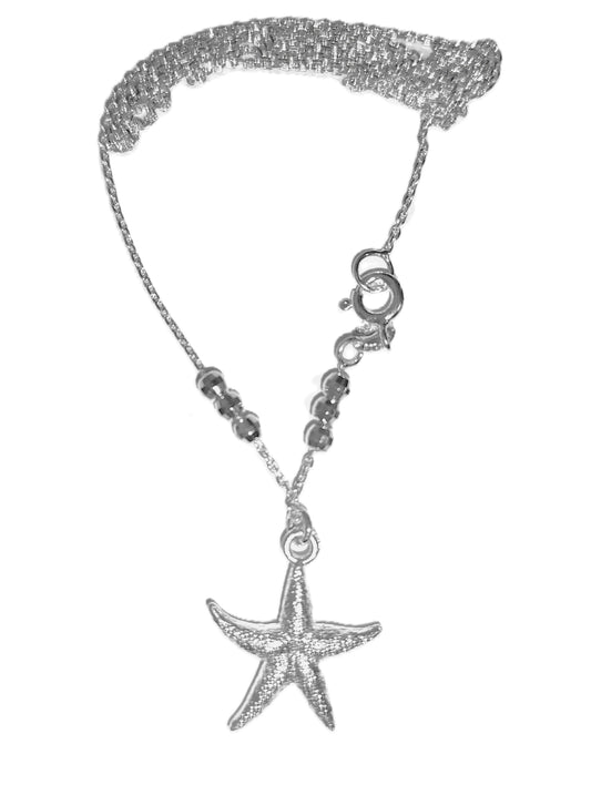 Collar de Plata .925 - Cadena Veneciana con Esferas Degradé y Dije Estrella de Mar Tridimensional