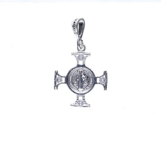 Conjunto Cadena Figaro Doble con Llave San Benito Pequeña Plata .925