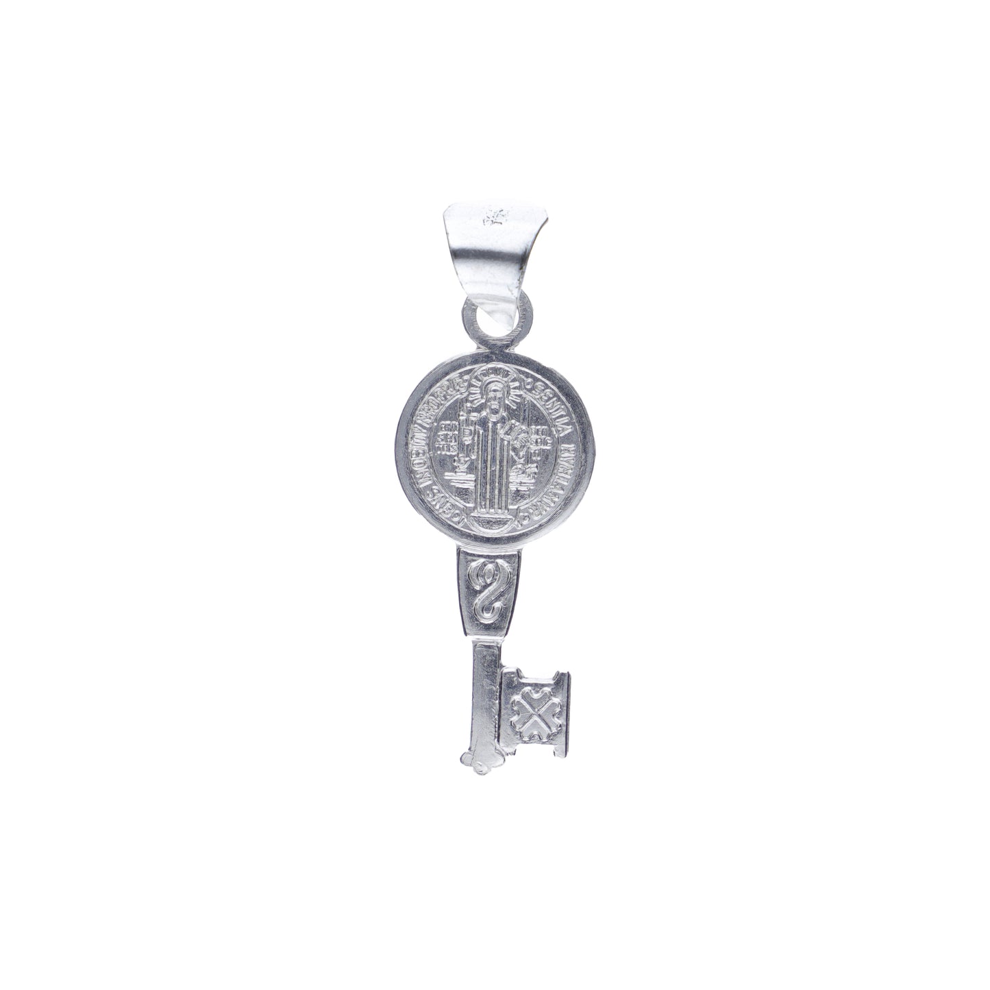 Conjunto Cadena Figaro Doble con Llave San Benito Relieve Plata .925