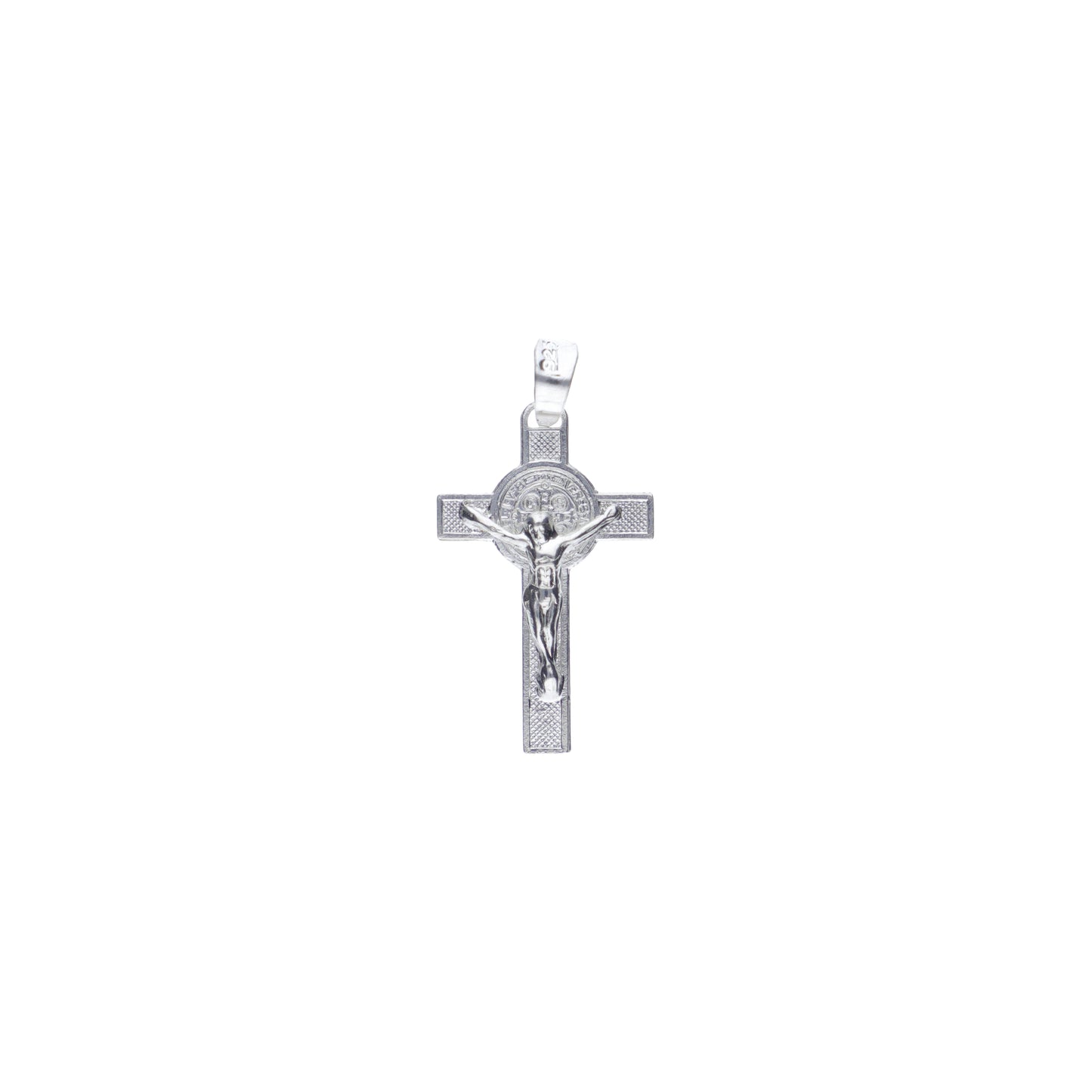 Conjunto Cadena Figaro Doble con Crucifijo San Benito Plata .925