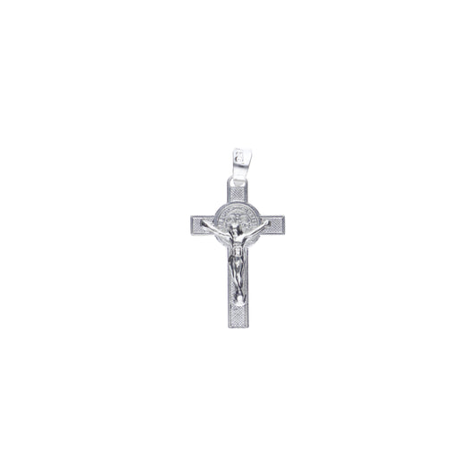 Conjunto Cadena Figaro Doble con Crucifijo San Benito Plata .925