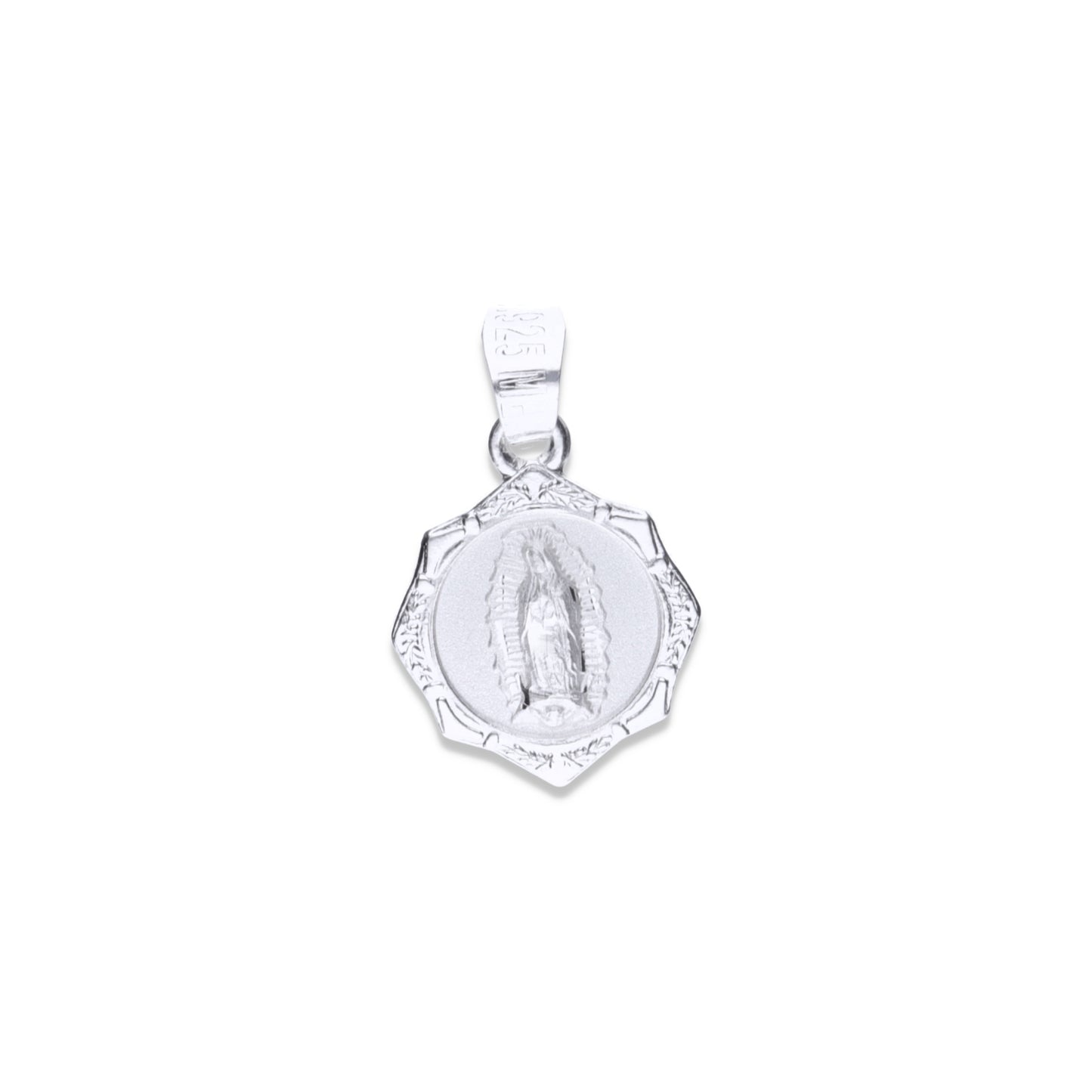 Dije Plata .925 Sochapada en diseño de la  Virgen de Guadalupe Mod CORONA 7VG - Joyería Religiosa