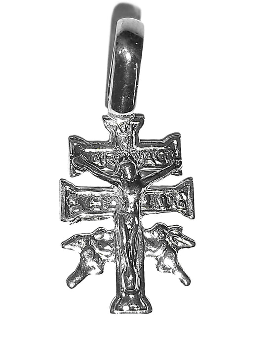 Dije de Plata .925 - Cruz de Caravaca con Cristo y Ángeles