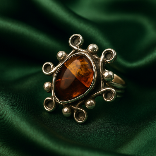 Anillo Plata 925 Ajustable con Ámbar Diseño 9 Mayoreo Menudeo