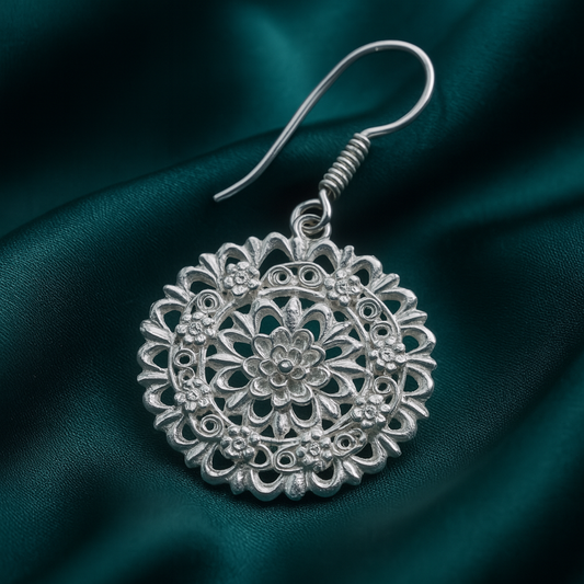 Aretes Plata .925 de Aro Abierto Diseño Floreado 17.5 Gramos - Joyería Elegante