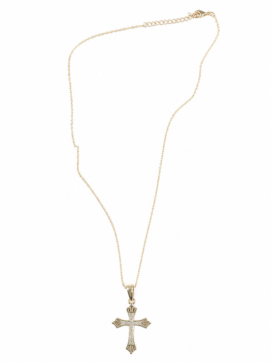 Set Dije y Cadena Cruz Oro laminado con Zirconias y Cadena Rolo
