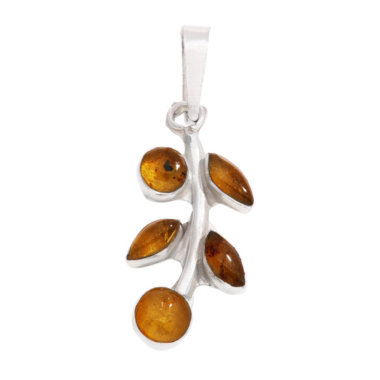 Dije Rama con Ámbar Natural Clam_Tax_46 - Vista frontal con 5 cabochons de ámbar miel en plata .925