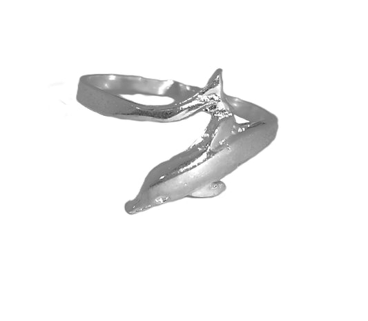 Anillo de Plata .925 - Wrap Ajustable con Delfín en Salto y Ola Ondulante