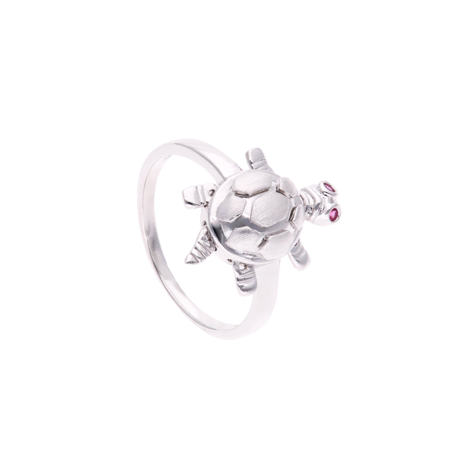 ANILLO EN PLATA LEY .925 CON RODIO , TORTUGA CON CIRCONIA AAA ROJO RUBI EN EL OJO