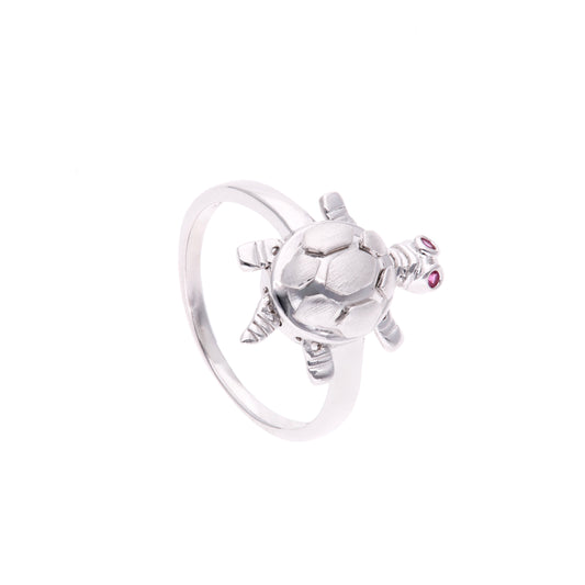 ANILLO EN PLATA LEY .925 CON RODIO , TORTUGA CON CIRCONIA AAA ROJO RUBI EN EL OJO