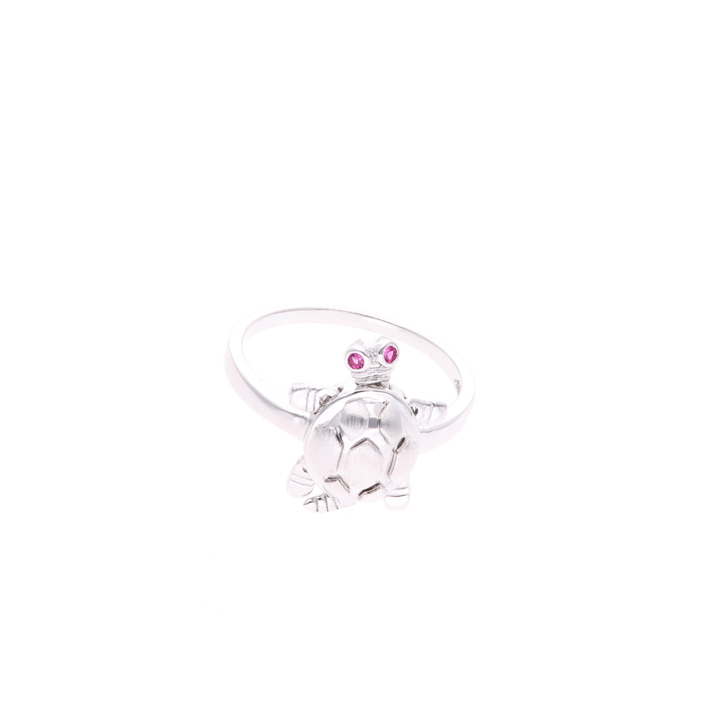 ANILLO EN PLATA LEY .925 CON RODIO , TORTUGA CON CIRCONIA AAA ROJO RUBI EN EL OJO