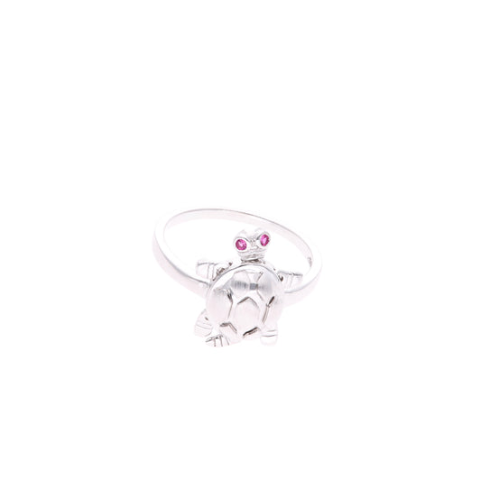 ANILLO EN PLATA LEY .925 CON RODIO , TORTUGA CON CIRCONIA AAA ROJO RUBI EN EL OJO