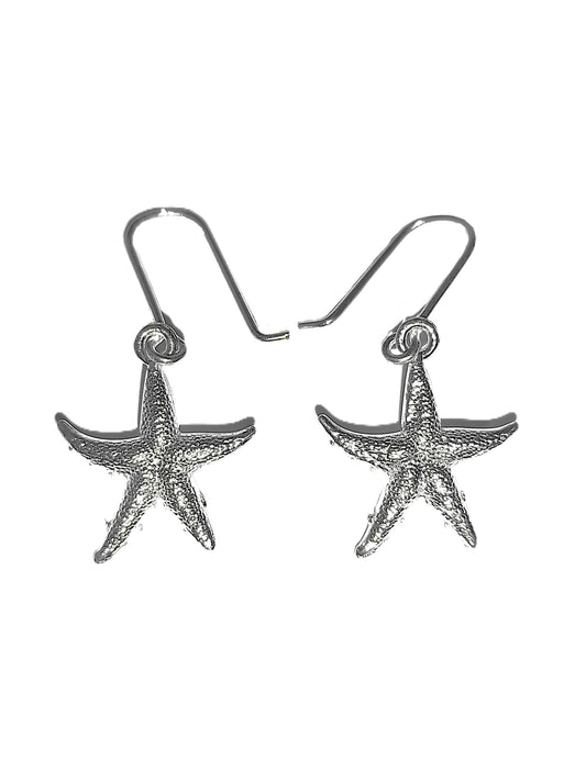 Aretes de Plata .925 - Estrella de Mar Grande con Brazos Curvados y Bordes Biselados