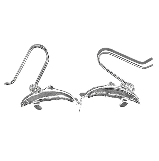 Aretes de Plata .925 - Delfín en Salto Horizontal con Gancho Francés