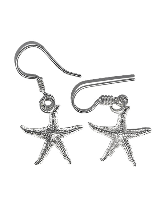Aretes de Plata .925 - Estrella de Mar Mediana con Brazos Estilizados y Líneas Grabadas