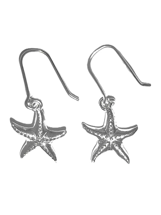 Aretes de Plata .925 - Estrella de Mar con Superficie Lisa y Milgrain en Fila Central