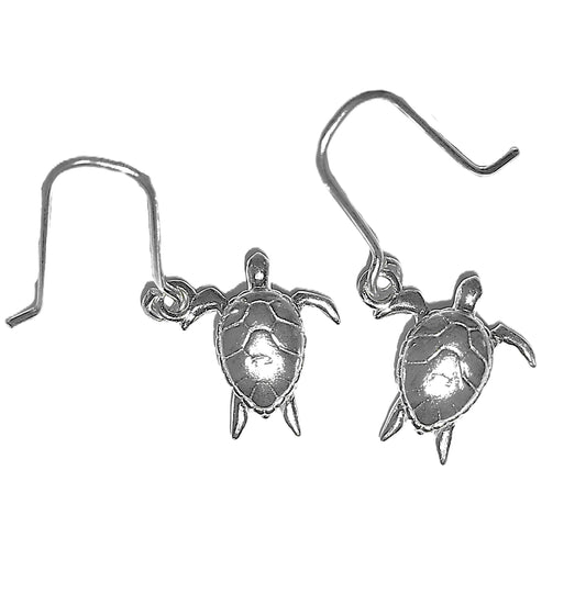 Aretes de Plata .925 - Tortuga Marina de Cuerpo Completo con Caparazón Grabado