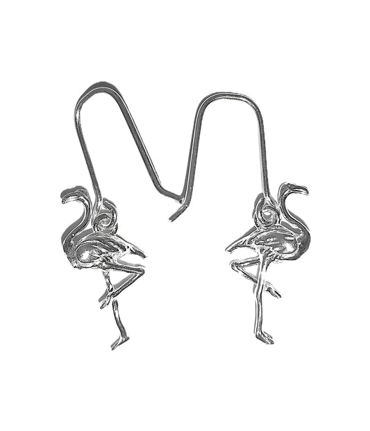 Aretes de Plata .925 - Flamenco en Postura de Baile con Cuello Sinuoso y Plumas Grabadas