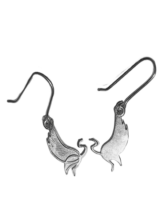 Aretes de Plata .925 - Flamenco en Vuelo Rasante Silueta Minimalista en Rodio Negro