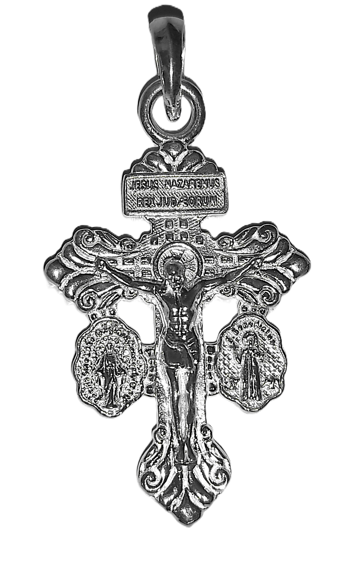 Dije de Plata .925 - Crucifijo Barroco con Santos y Volutas Ornamentales