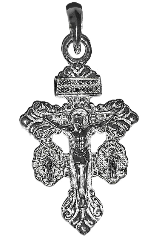 Dije de Plata .925 - Crucifijo Barroco con Santos y Volutas Ornamentales