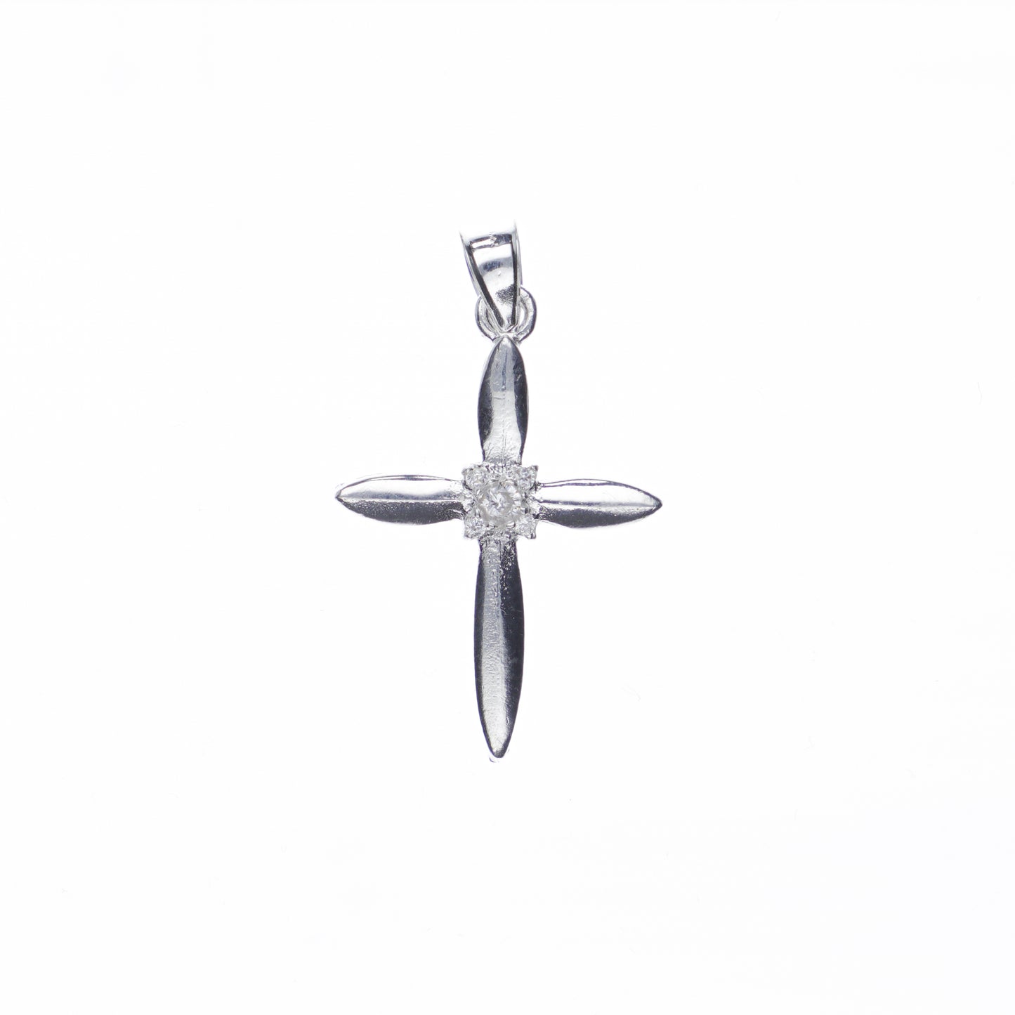 Dije Plata .925 Forma Cruz con Topacio blanco  Mod. DRP061 - Joyería Religiosa